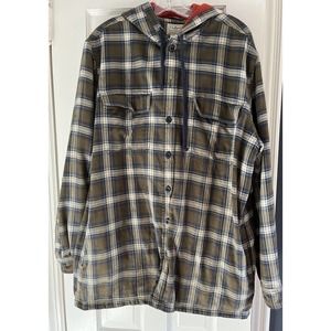 L.L. Bean Fleece Lined Flannel Men's L-olive Green Plaid Heavy Shirt